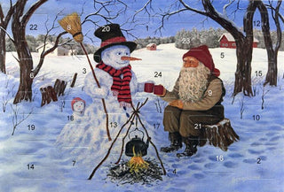 Schneemann-Adventskalenderkarte mit 24 Türen, Umschlag und Glitzer von Jan Bergerlind