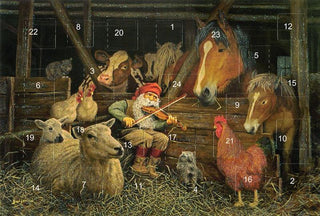 Weihnachtskalenderkarte „In der Krippe“ mit 24 Türen, Umschlag und Glitzer von Jan Bergerlind