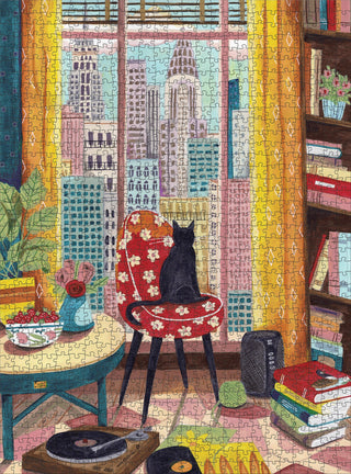 Black Cat in New York Window 1000 brikker puslespil fra Pomegranate