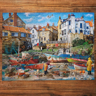 Fischer an der Robin Hood's Bay Puzzle 1000 Teile von Gibson