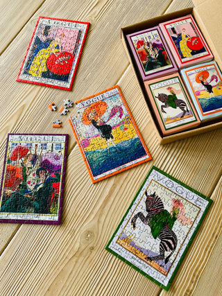 4 x Modeblad minipuslespil med 99 brikker fra Penny Puzzle.