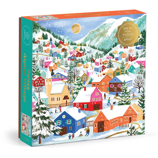 Swiss Alpine Village 500 brikker julepuslespil m/ guldfolie fra Galison