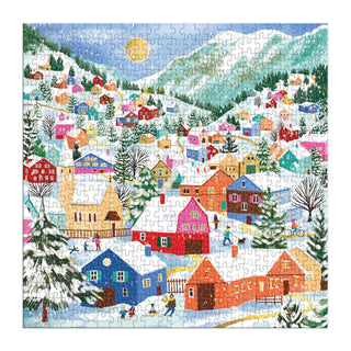 Swiss Alpine Village 500 brikker julepuslespil m/ guldfolie fra Galison