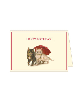Fødselsdagskort Happy Birthday Katte med rød paraply m/ glimmer